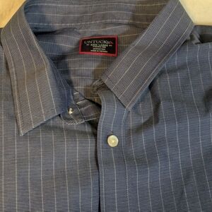 UNTUCKit XXXL Blue Pinstripe button down long sleeve shirt. Stretch cotton. 30"L